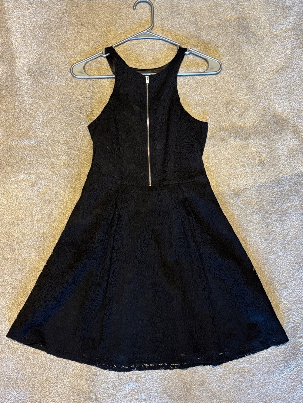 Classic Black Lace Fit & Flare Dress with Front Zip